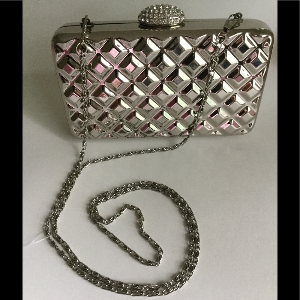 Natasha Couture Silver Crossbody / Clutch Box Bag